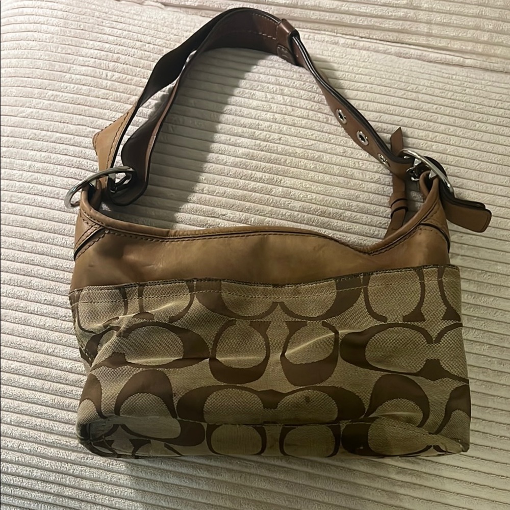 Coach Brown Tan Signature Shoulder Bag